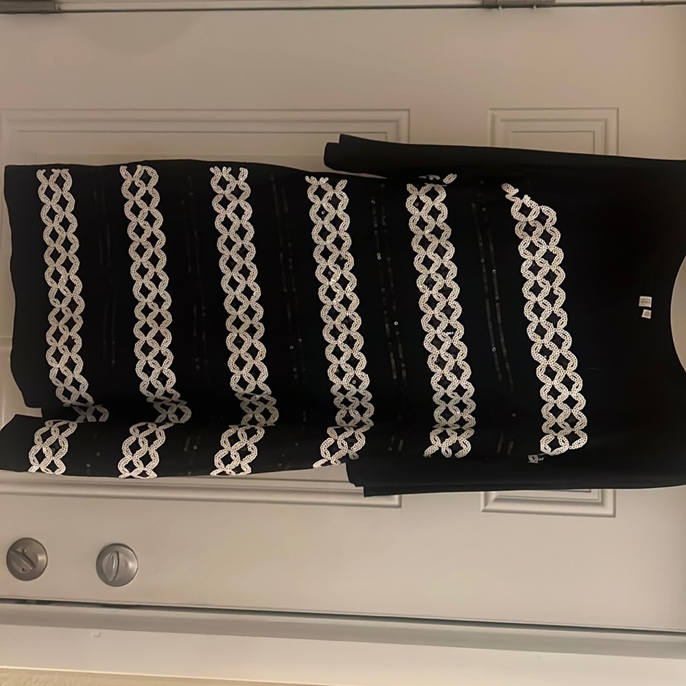 Madison black dress with white and black sequins all the way around.